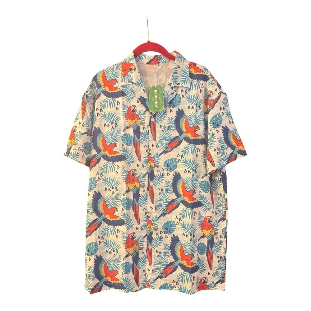 Betusline Men's Tropical Parrot Print Short Sleeve Shirt - Size M NWT